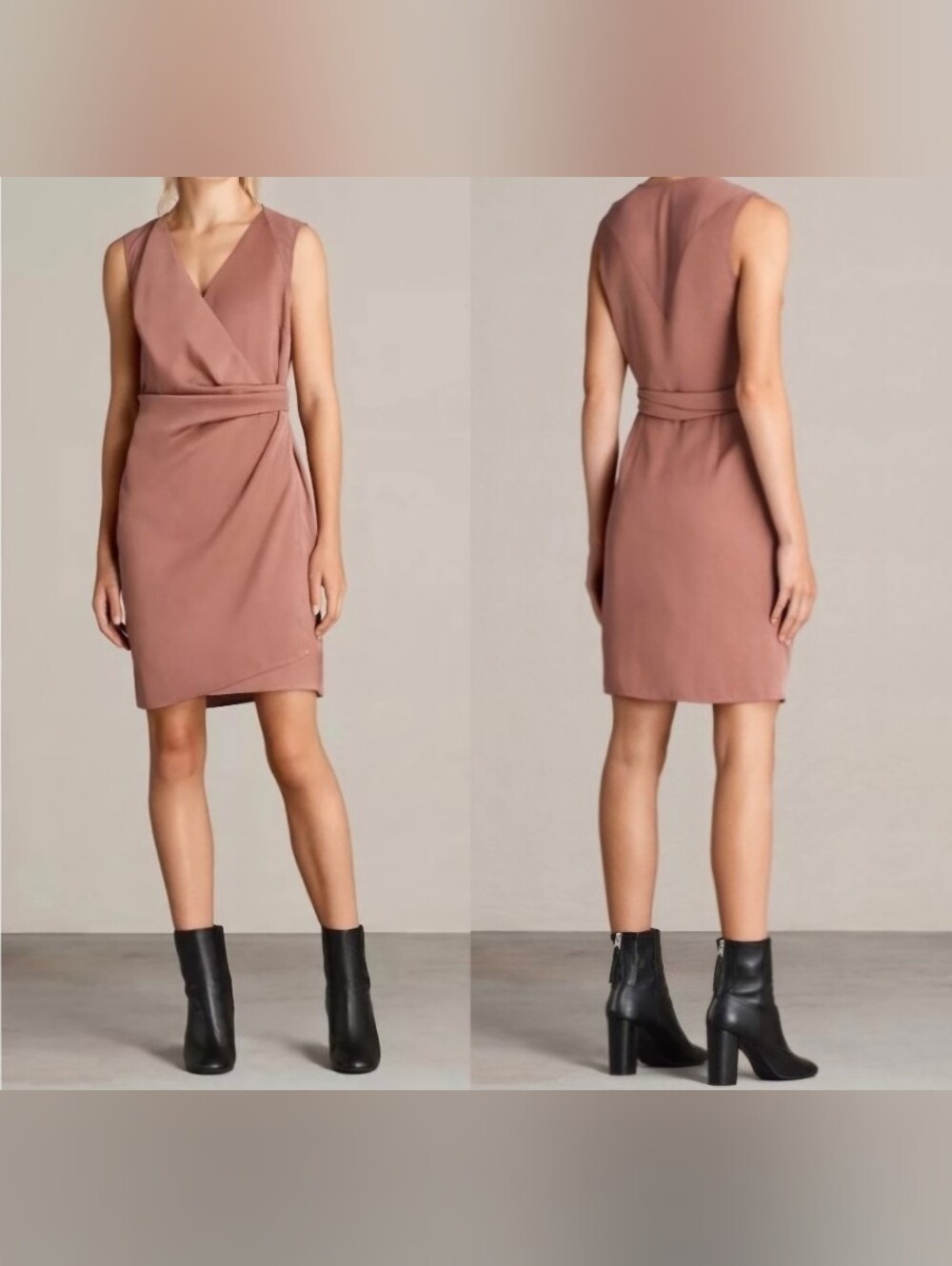 All Saints Anika Sleeveless V-Neck Shift Dress in Dusty Rose Size 10 NWOT $267